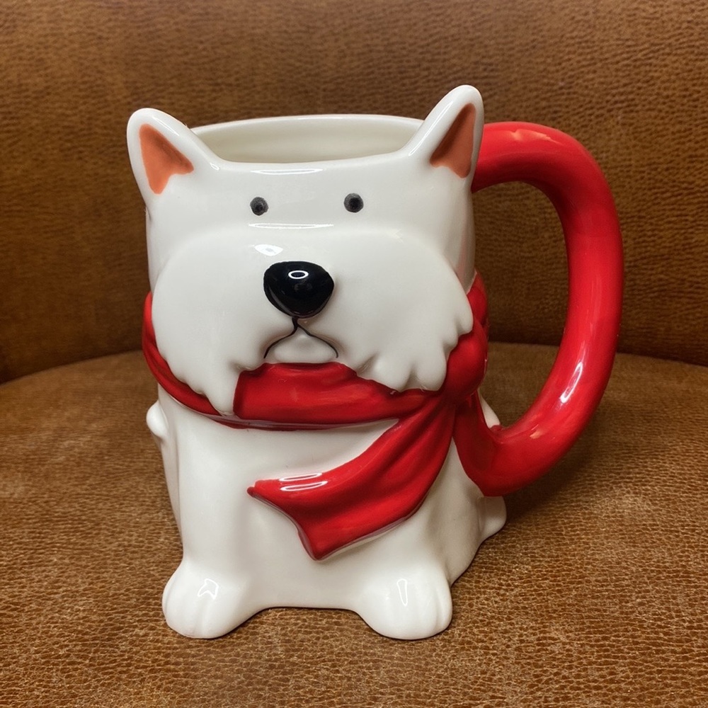 Pier 1 Holiday Westie West Highland Terrier Dog Ceramic Mug White & Red …